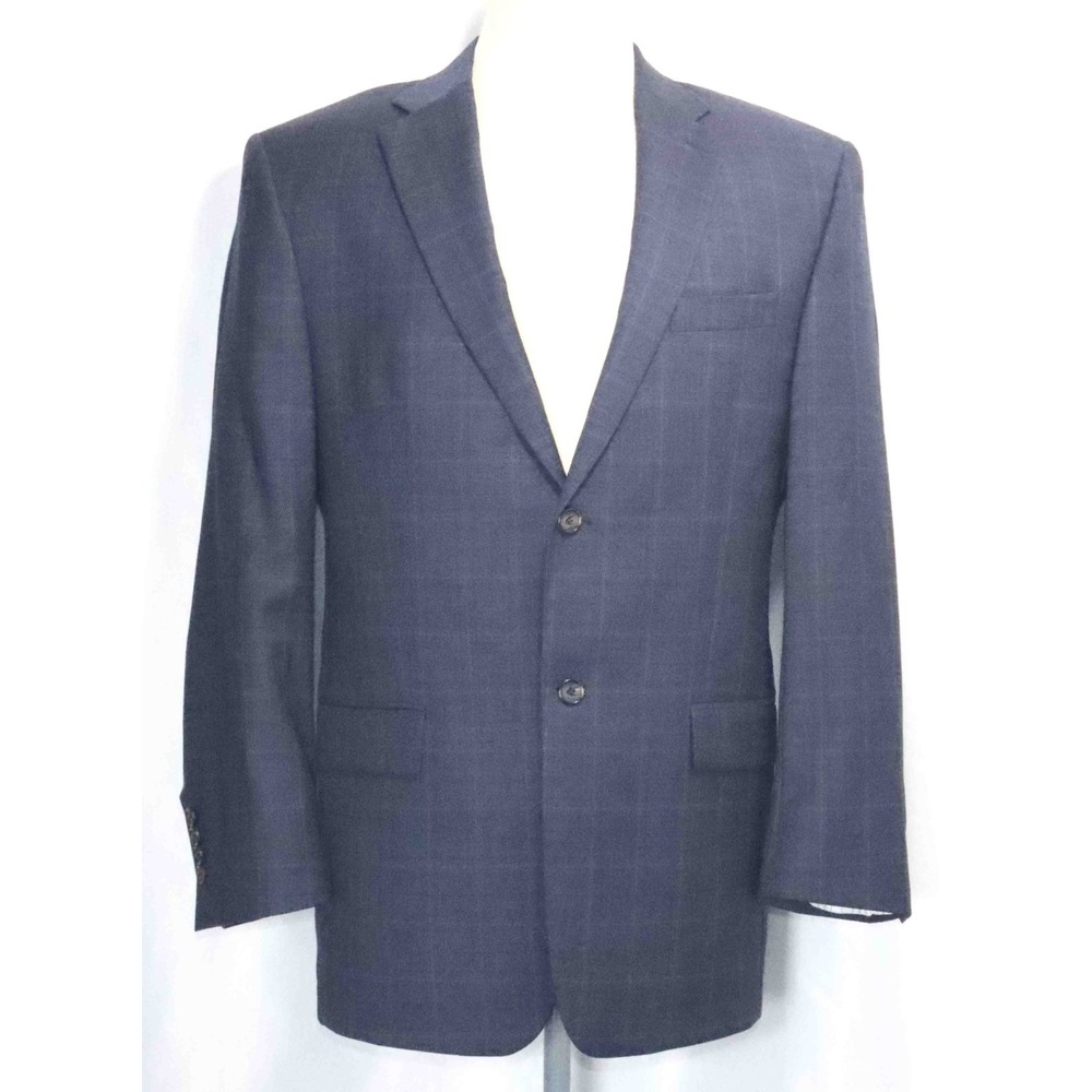 Ralph Lauren Blue Windowpane Check Wool Tweed Blazer Jacket Mens Size 42R